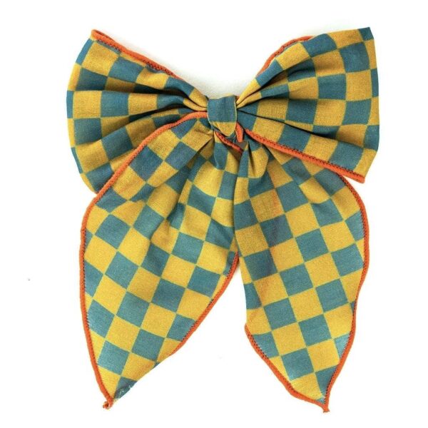 Fable Bow-Mid Size - Checks  Laguna + Wheat