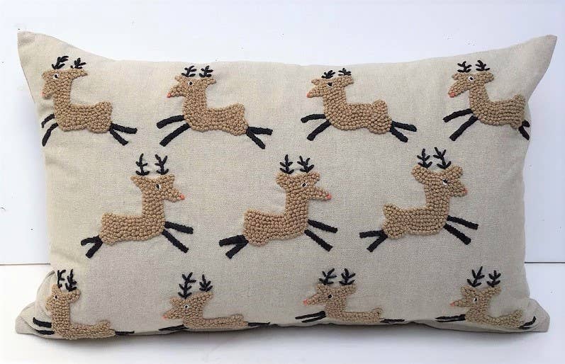 Pillow Applique/Embo 12x20" Knotty Reindeer