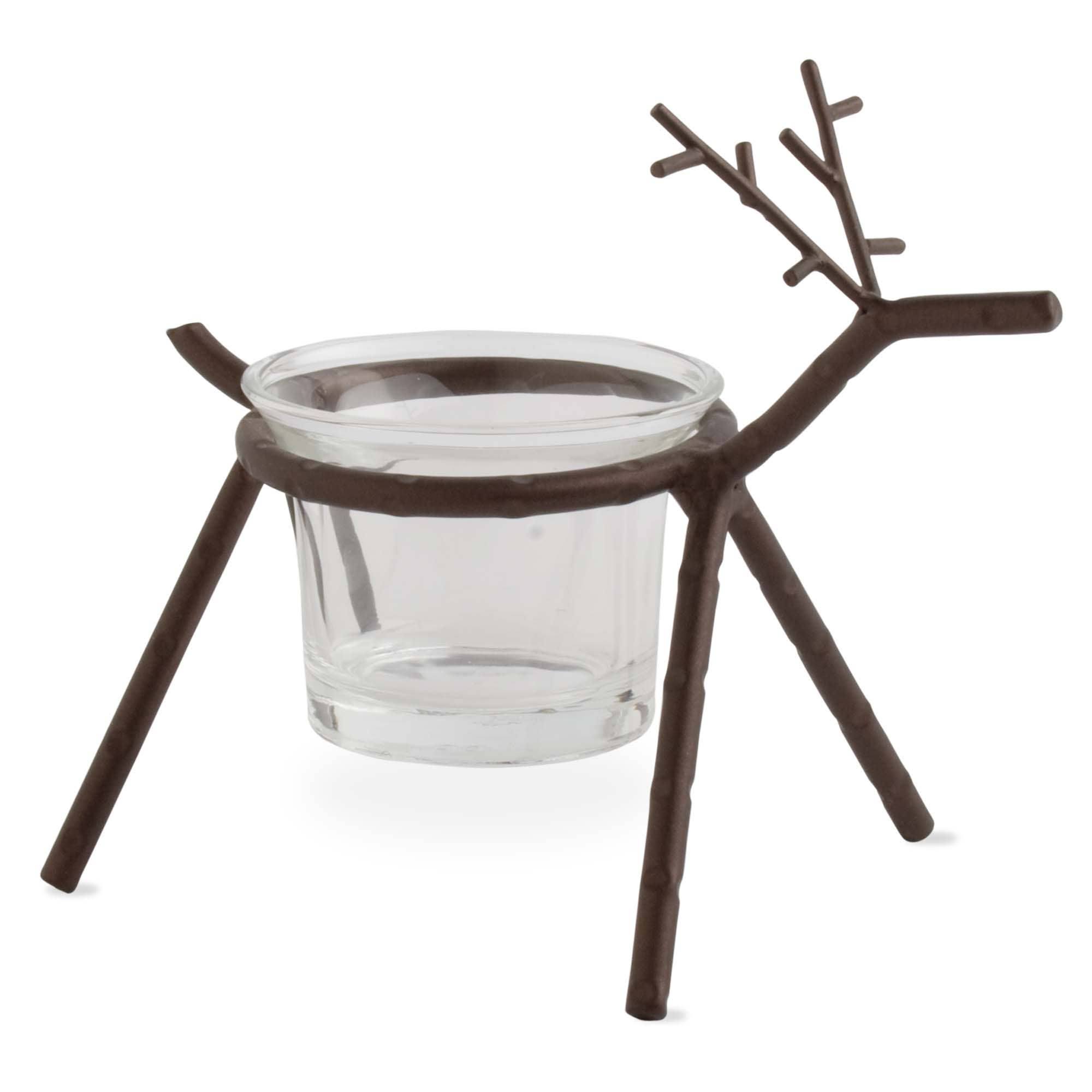 Woodland Reindeer Glass Tealight Candle Holder