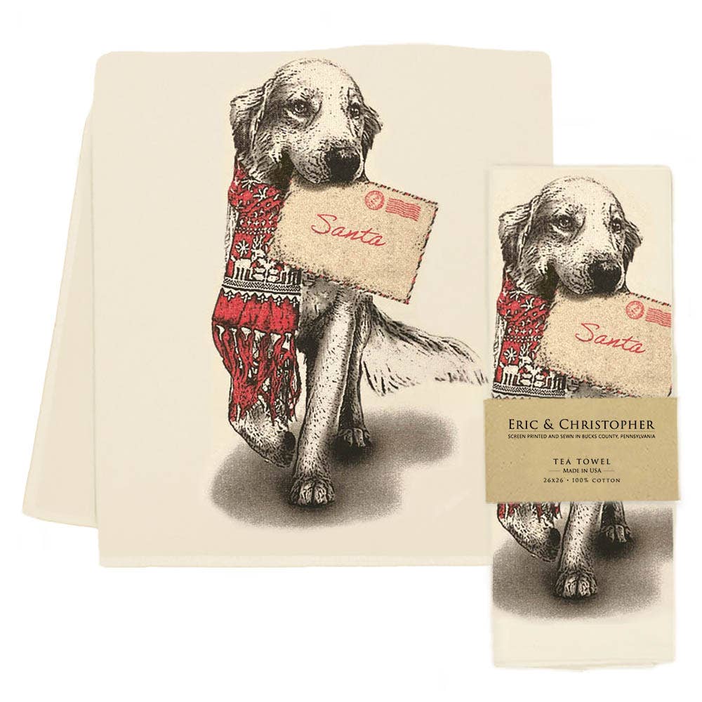 Letter to Santa Golden Retriever Tea Towel