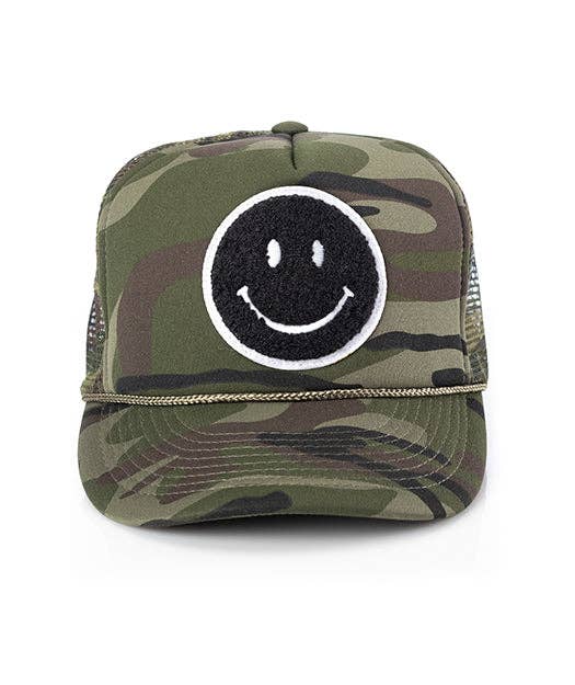 Local Beach Smiley Patch Trucker Hat: Camo