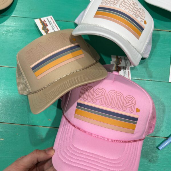 Mama Striped Foam Trucker | Mom | Mothers | Hats | Retro: Tan Foam Trucker