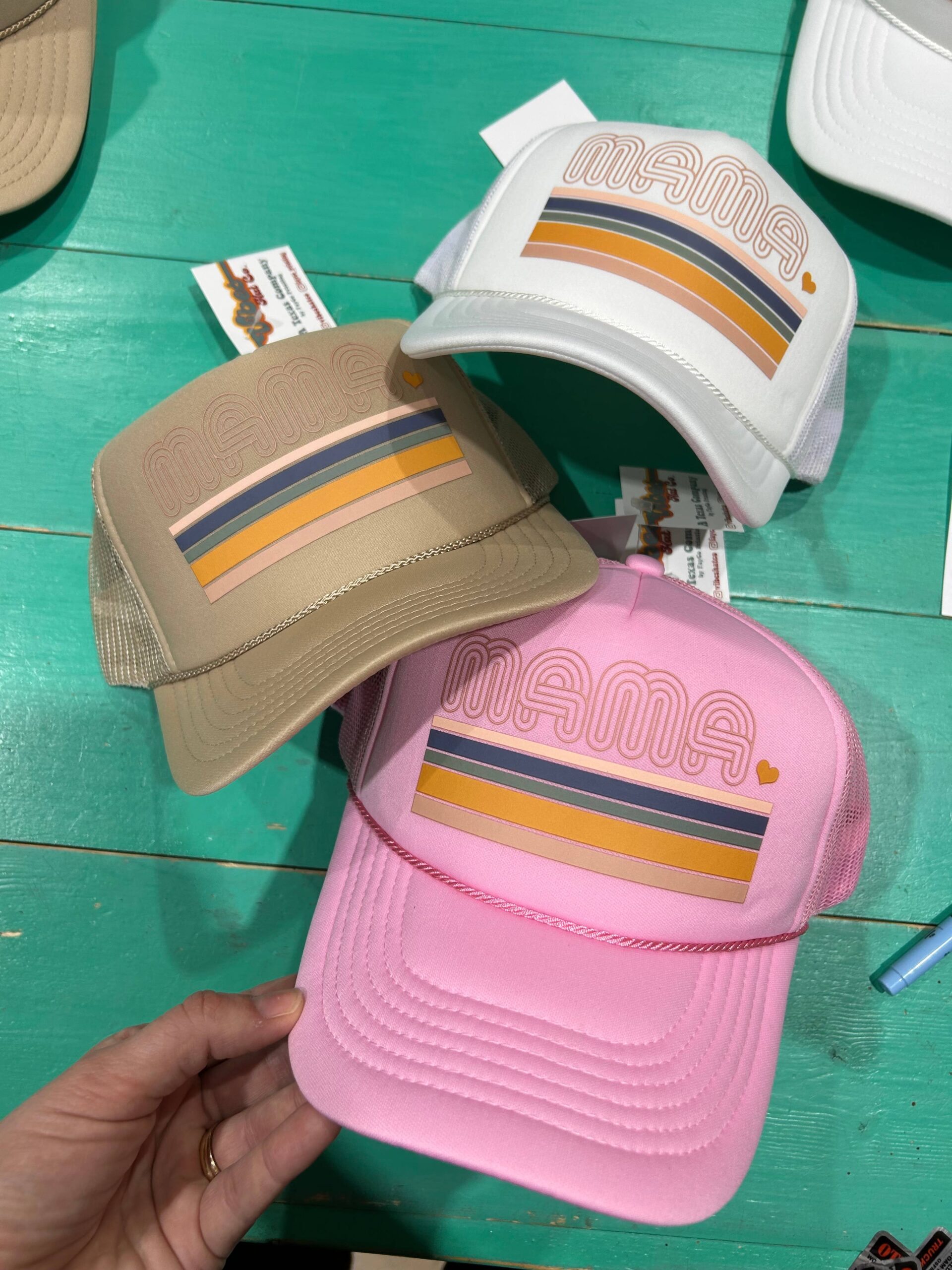 Mama Striped Foam Trucker | Mom | Mothers | Hats | Retro: Tan Foam Trucker