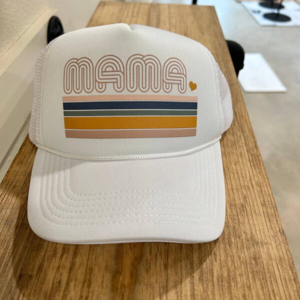 Mama Striped Foam Trucker | Mom | Mothers | Hats | Retro: White Foam Trucker