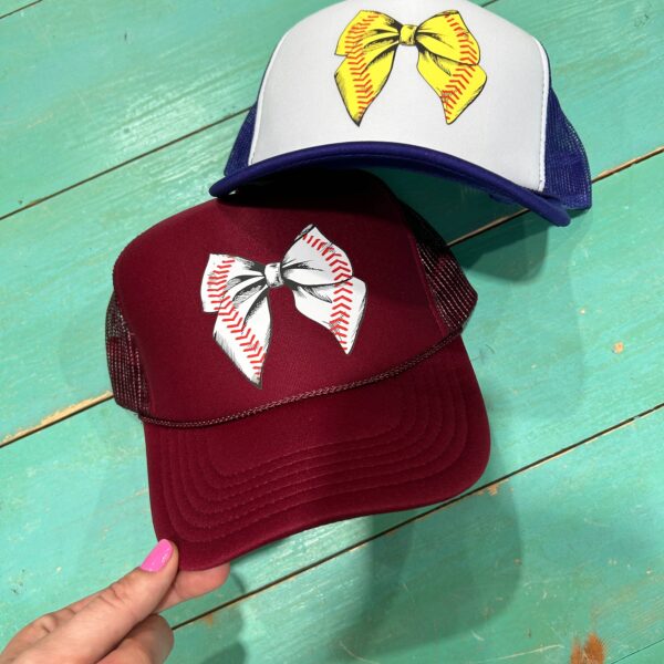 Softball Bow Trucker Hat | Sports | Game Day| School Spirit: White/Black Retro Rope Hat