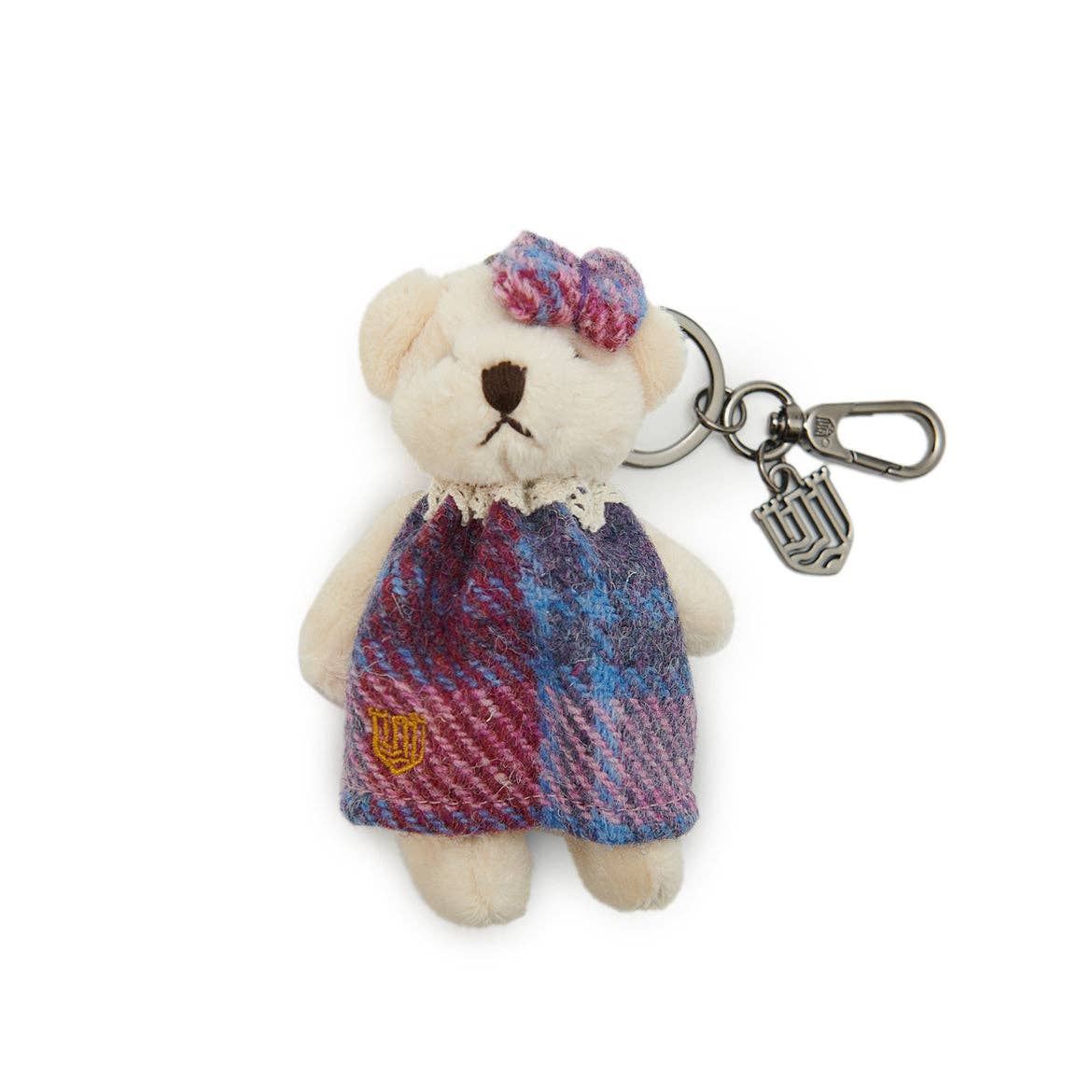 Teddy Bear Keyring: Pink-Blue Tartan