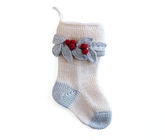Melange Collection - Mini Holly Leaf Stocking - Ecru
