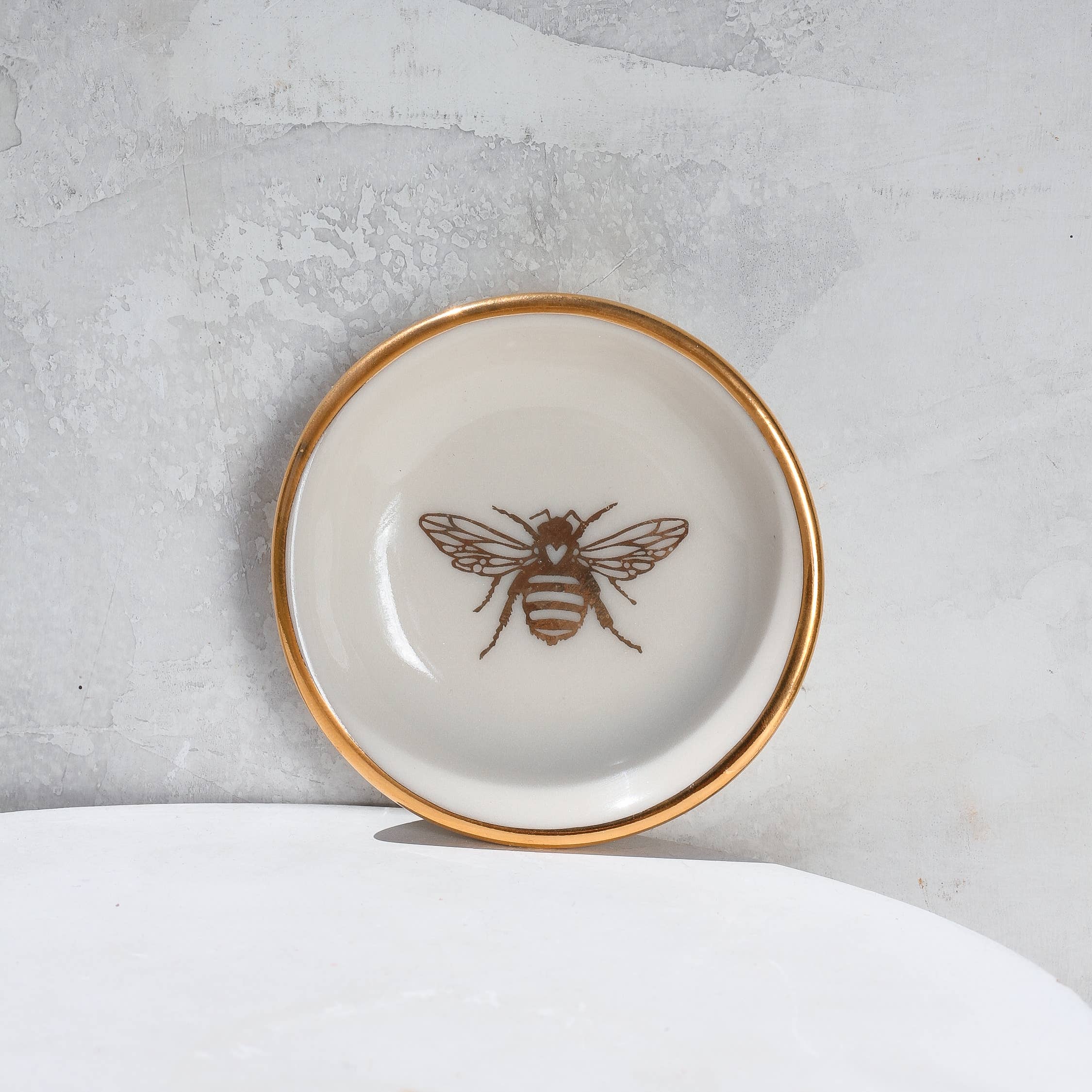 Apricity Ceramics - Gold Bee Ring Dish | Handmade Pottery Trinket Dish (white)