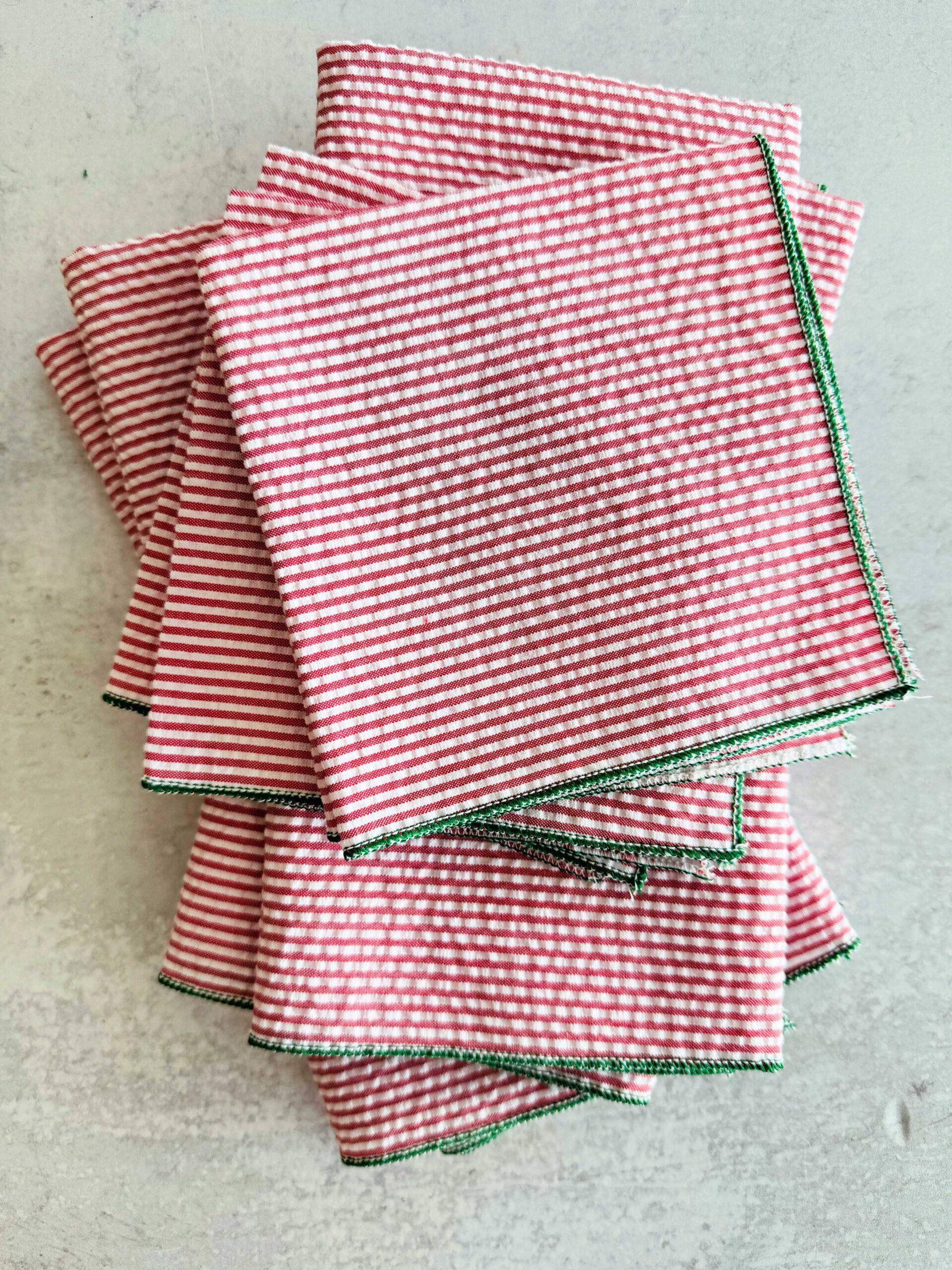 Dot and Army - Holiday Seersucker Red and Green, set of four
