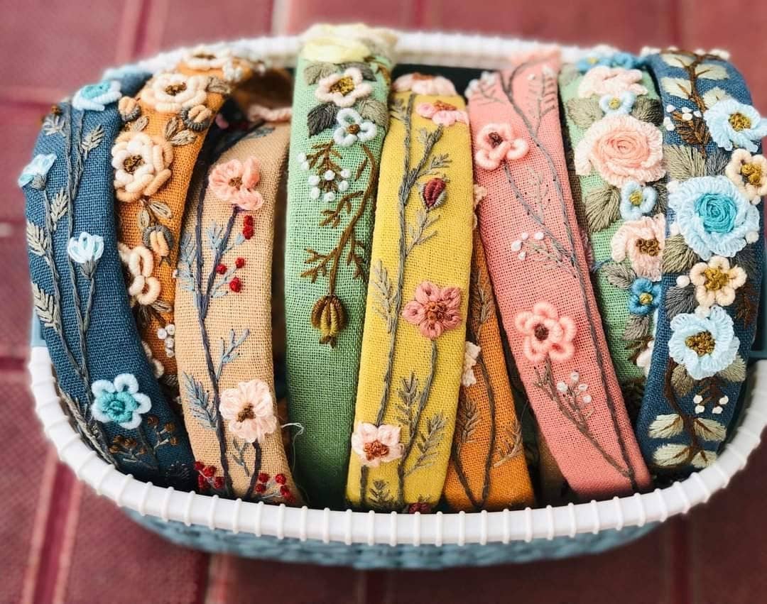 Quince Fables - Floral Embroidered Headband, Charlotte Collection