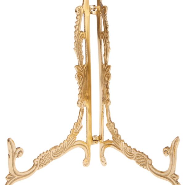 Ornate Hinged Brass Plate Stand, 9.5" H x 8" W x 7" D