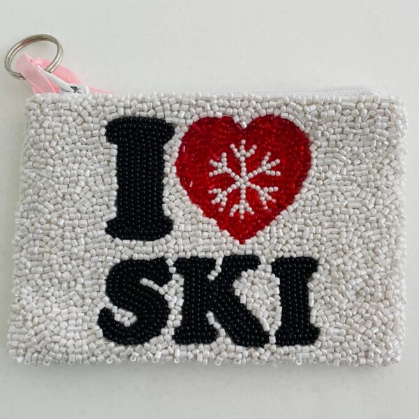 I love to Ski Beaded Coin Purse