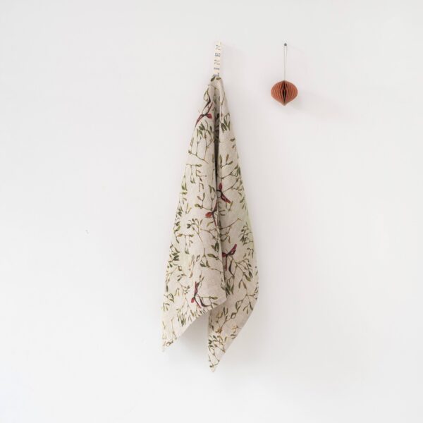 Linen Tales - Mistletoe on Natural Linen Kitchen Towel
