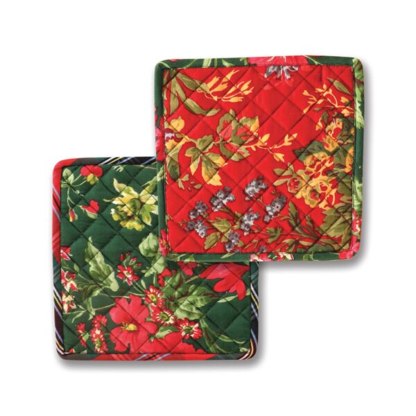 Graceful Garden Patchwork Potholder Set of 2: Pine Green
