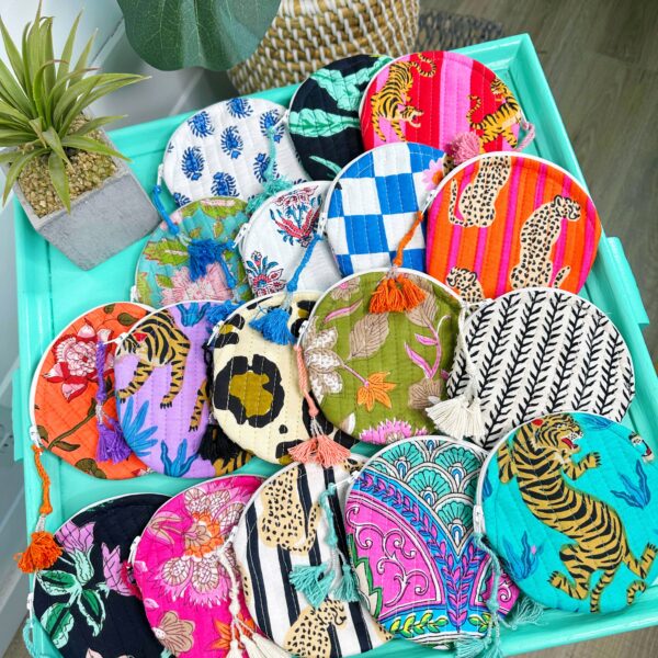 Quilted Coin Purse | Round Small Pouch - Assorted Prints
