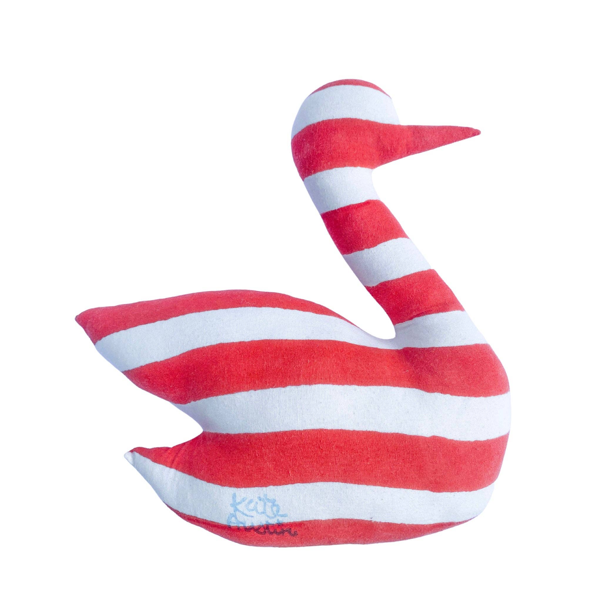 Swan Pillow in Red White Stripe