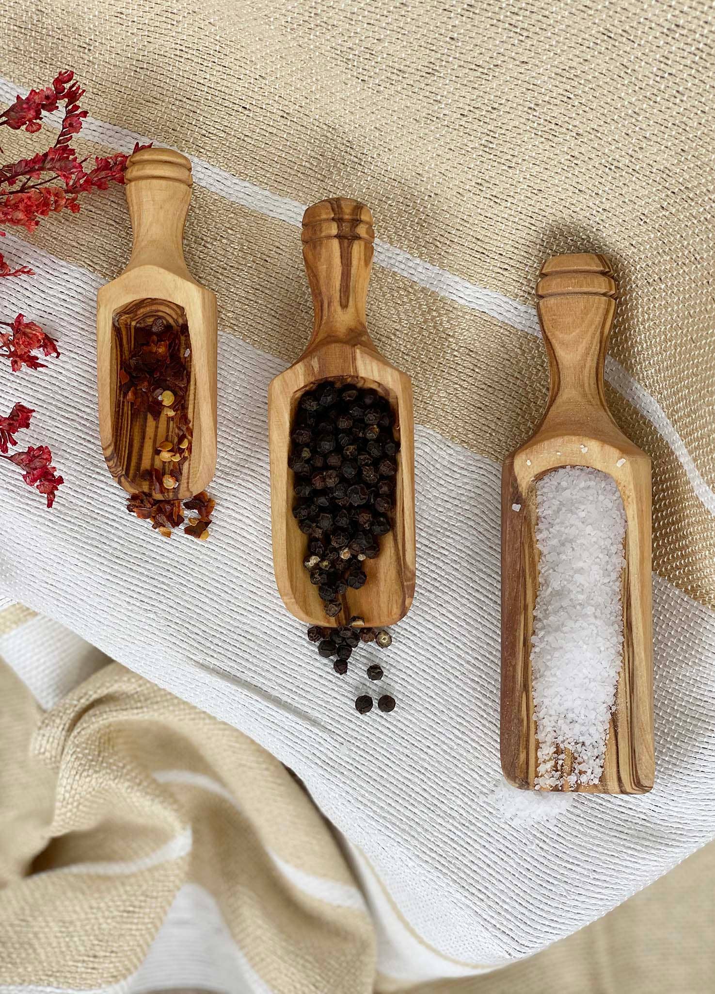 Olive Wood Set of 3 Spice Scoops