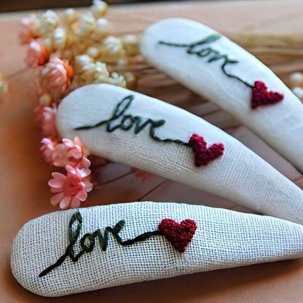Love Heart Embroidered Hair Barrette