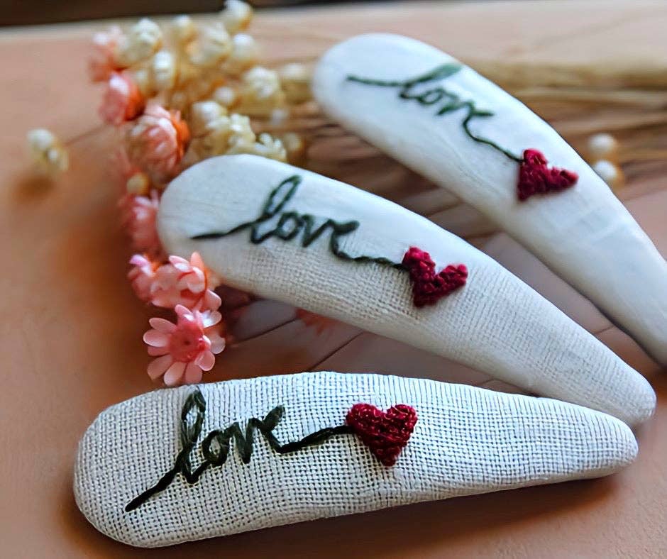Love Heart Embroidered Hair Barrette