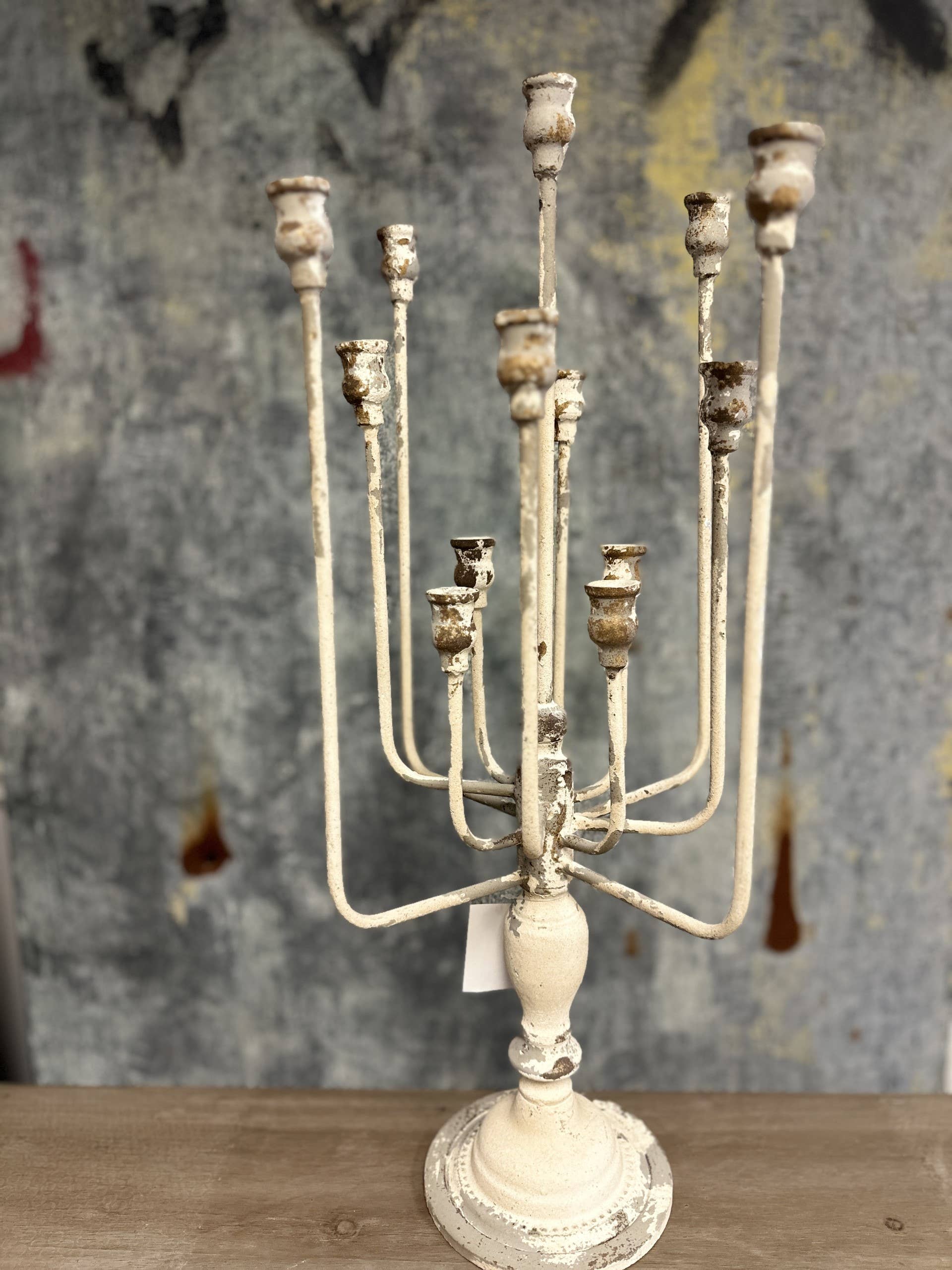 13-Candle Iron Candelabra: White