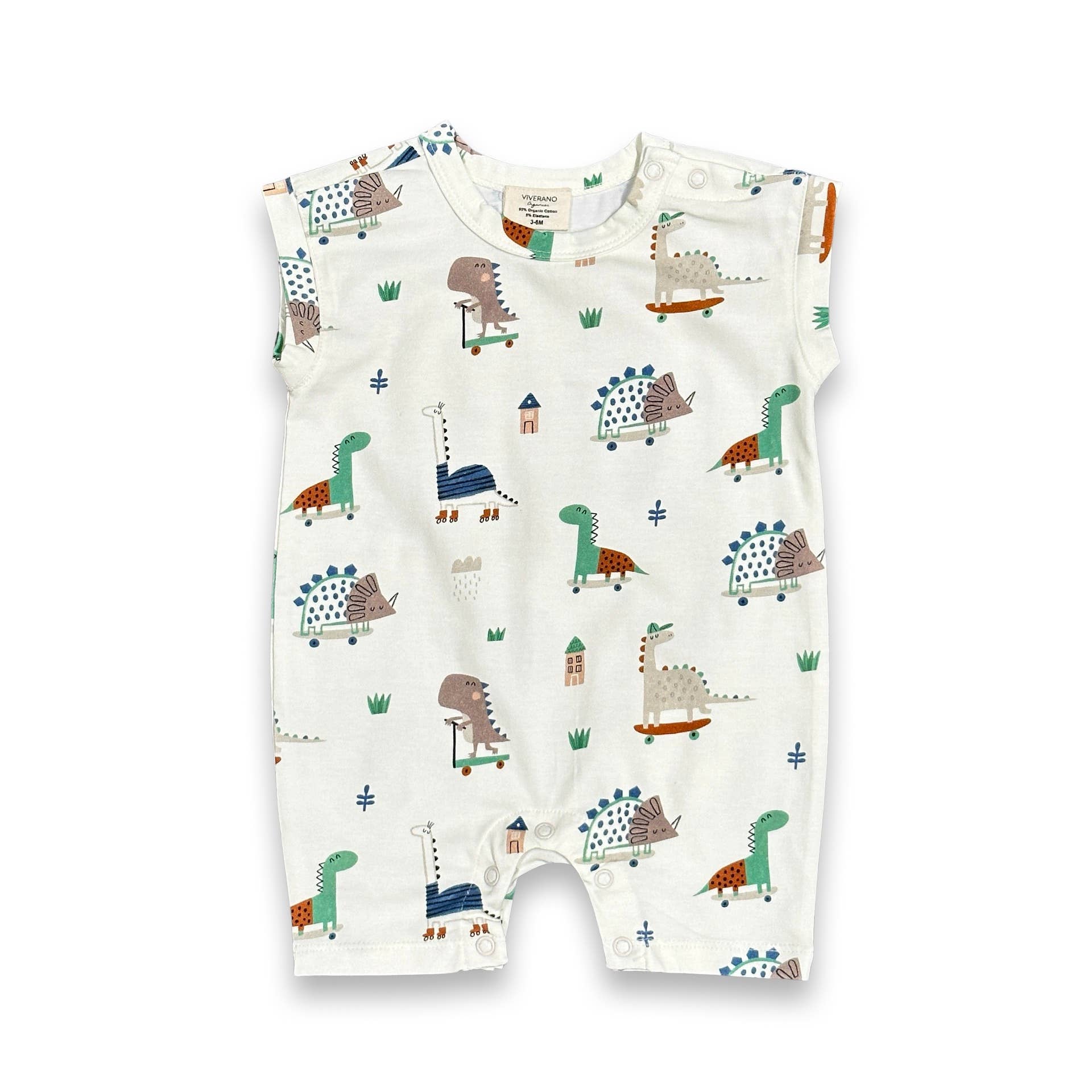 Skater Dino Muscle Shortie Baby Romper (Organic Jersey): Natural, 0-3M