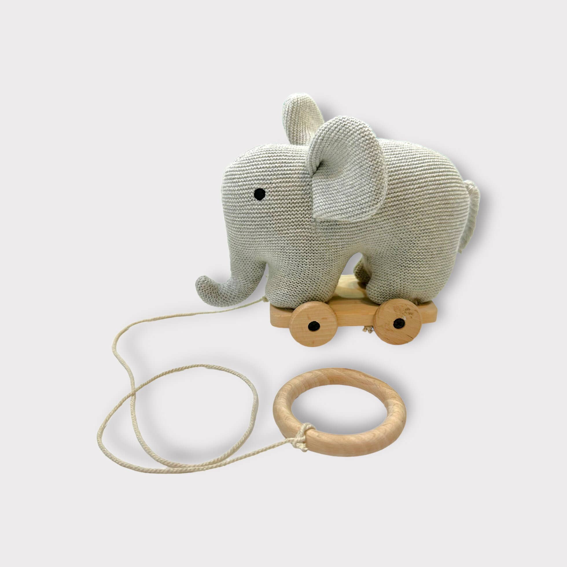 Stuffed Elephant Pull Cart Baby Toy - Organic Knit : Grey Heather, One Size
