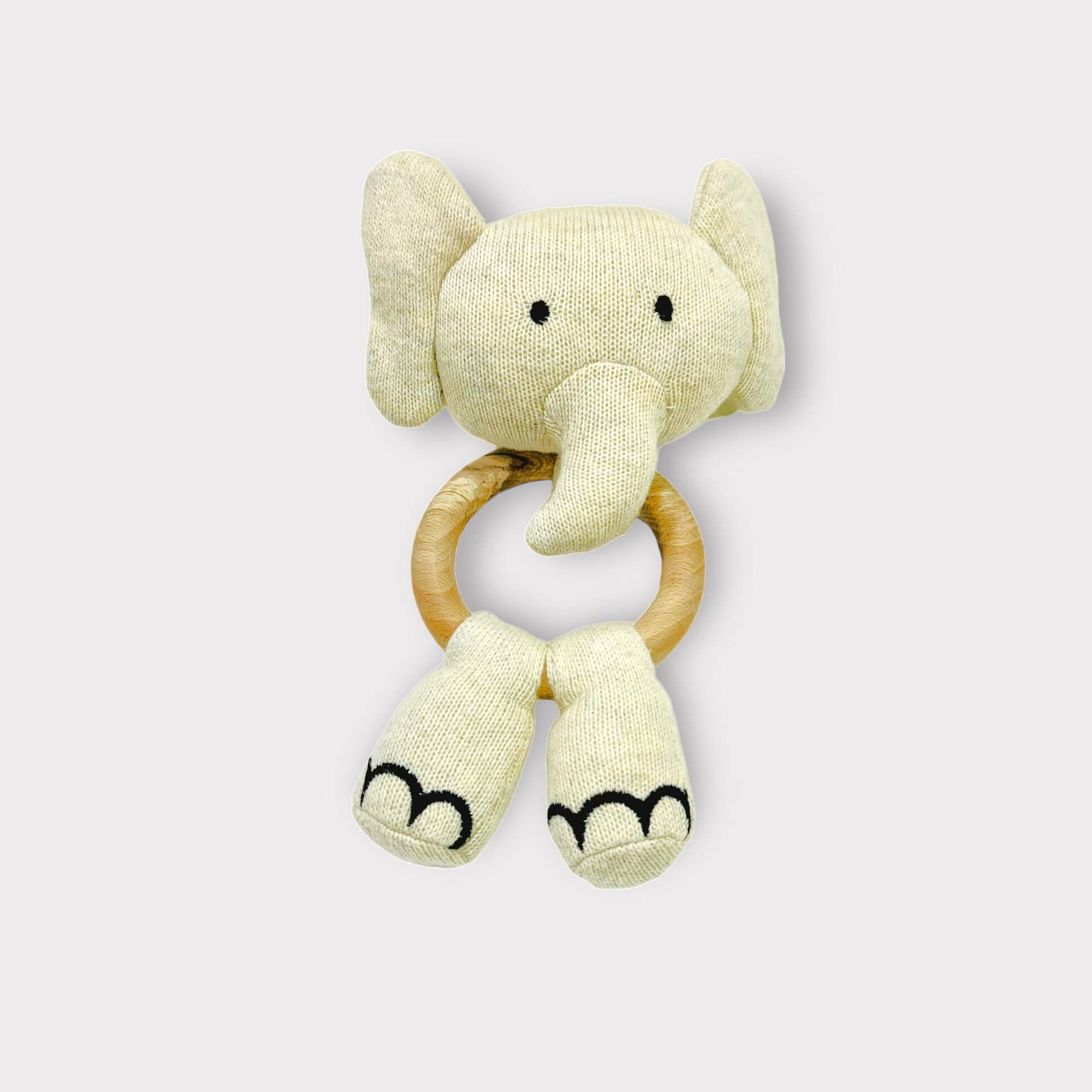 Elephant- Baby Teething Ring Rattle Toy (Organic): Natural Heather, One Size