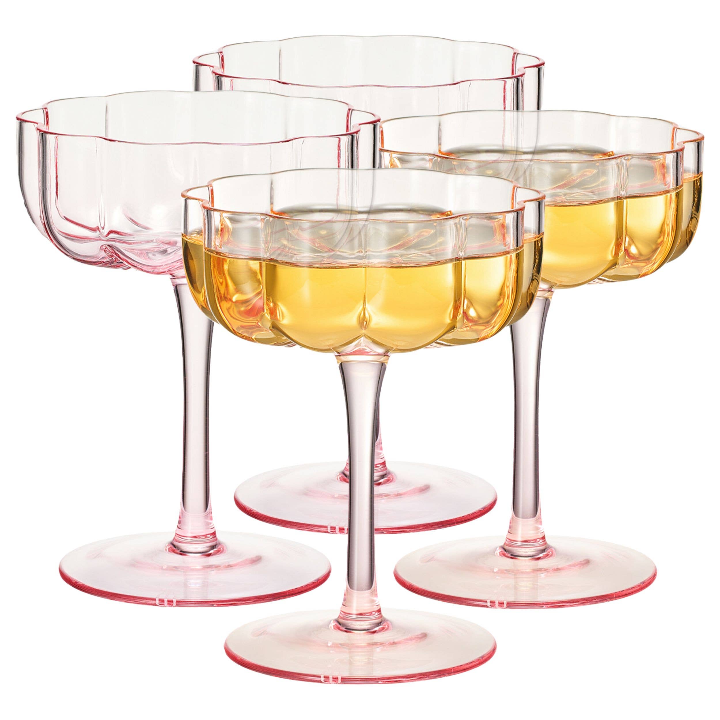 Elegant Flower Champagne & Cocktail Coupes - Pink Set of 4
