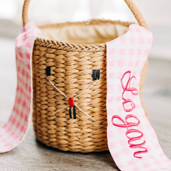 Kids Easter Egg Hunt Easter Basket - Gingham Bunny Ears: Pink Gingham