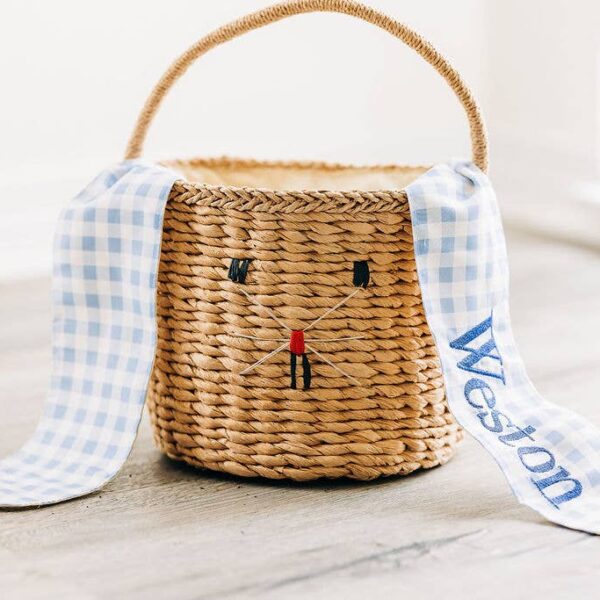 Kids Easter Egg Hunt Easter Basket - Gingham Bunny Ears: Blue Gingham
