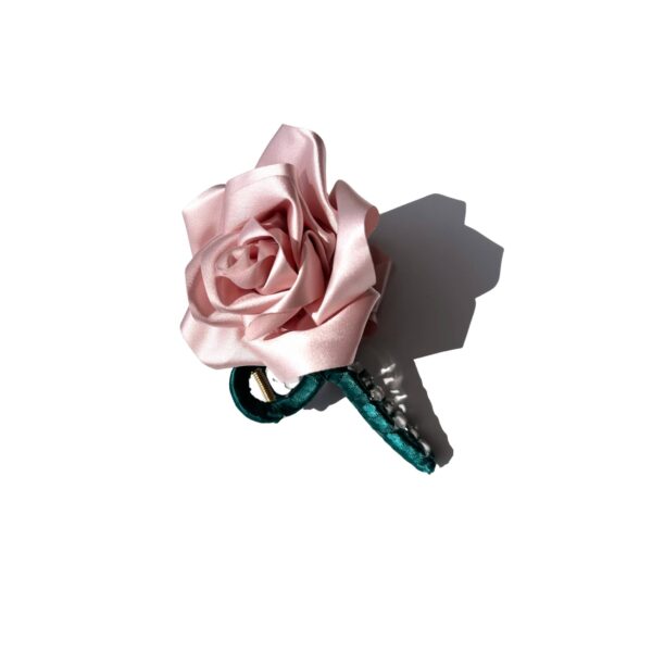Handmade Satin Rose Stem Claw Clip: Pink