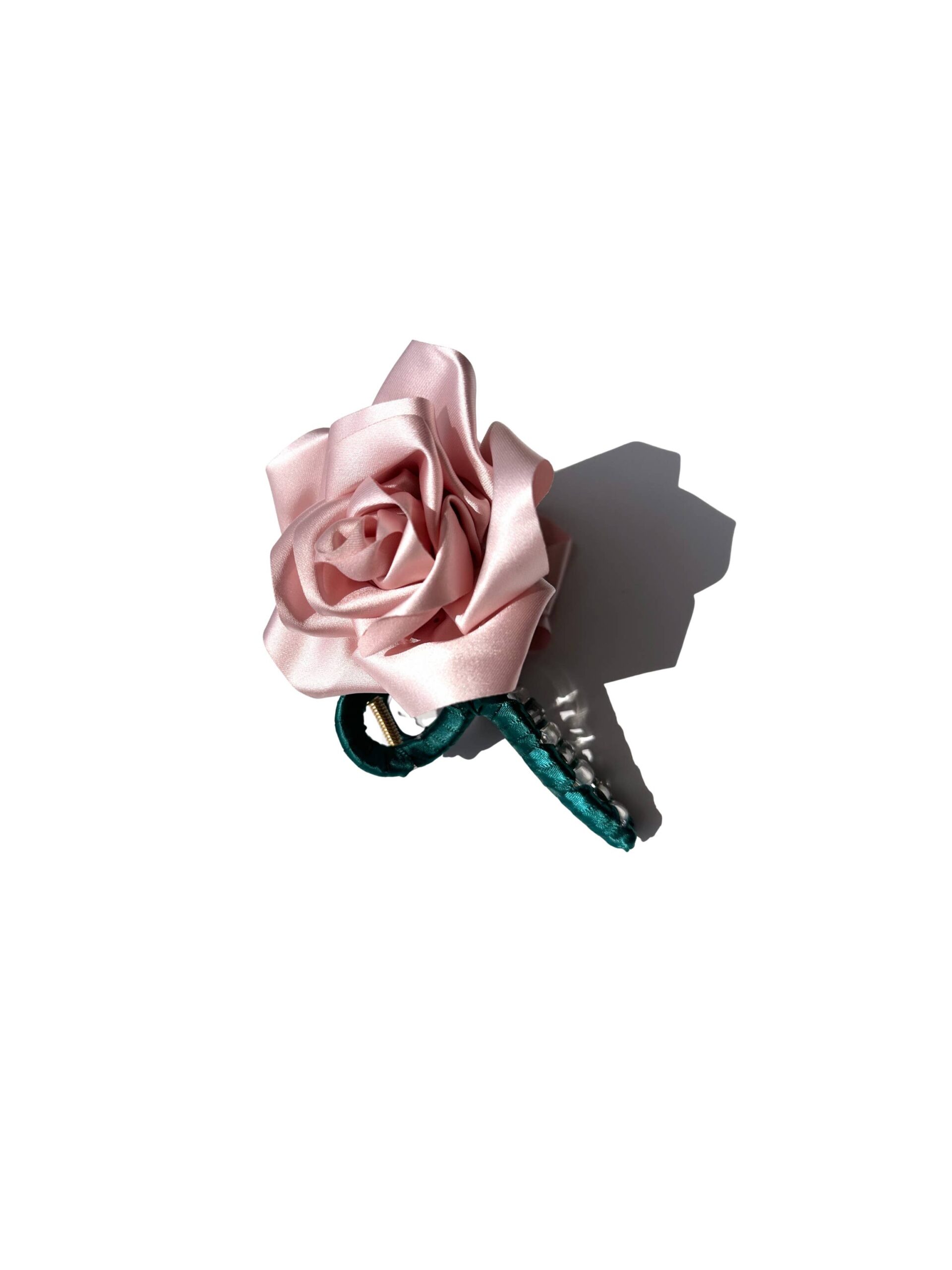 Handmade Satin Rose Stem Claw Clip: Pink