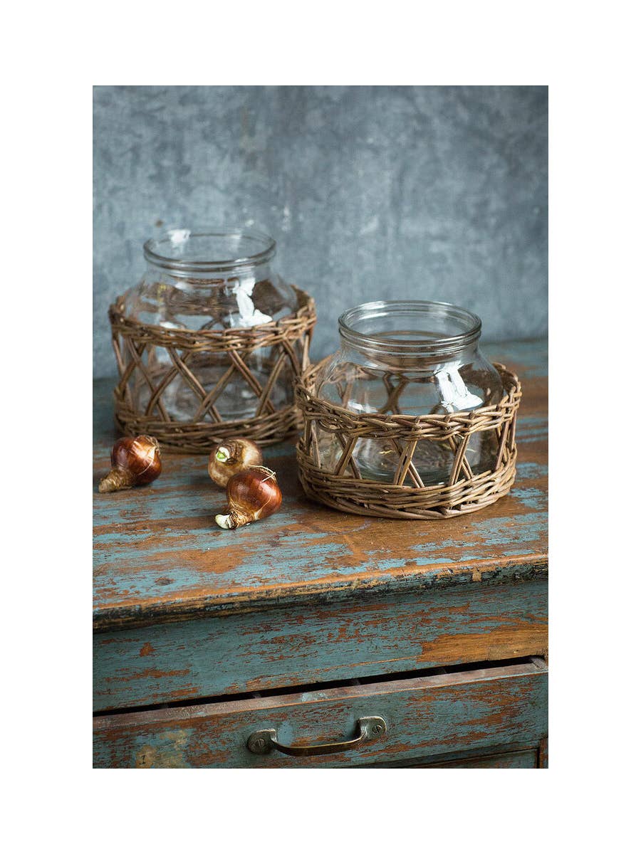 Glass and Woven Willow Canister: Xsmall
