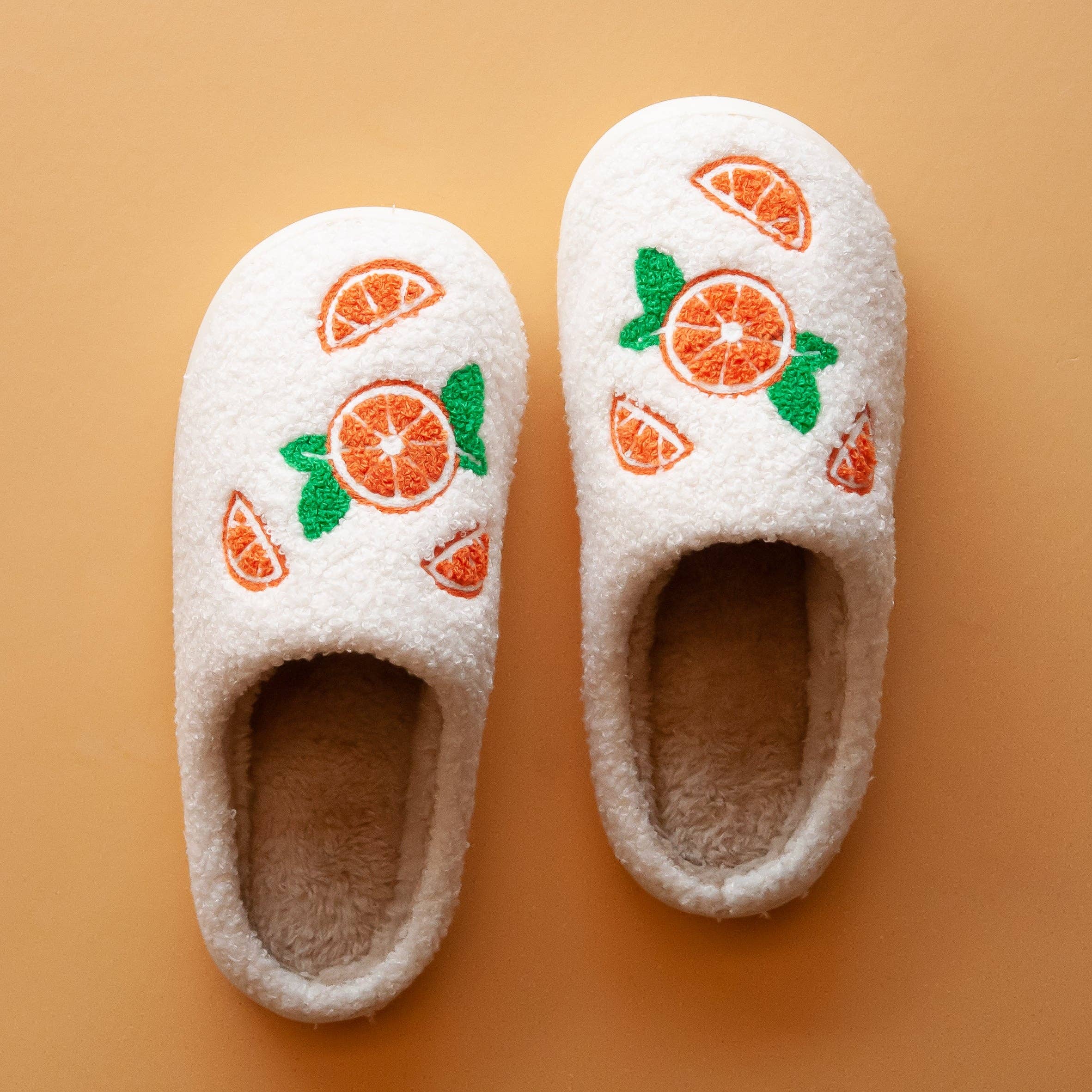 Orange Plush Slippers: 39/40 Small