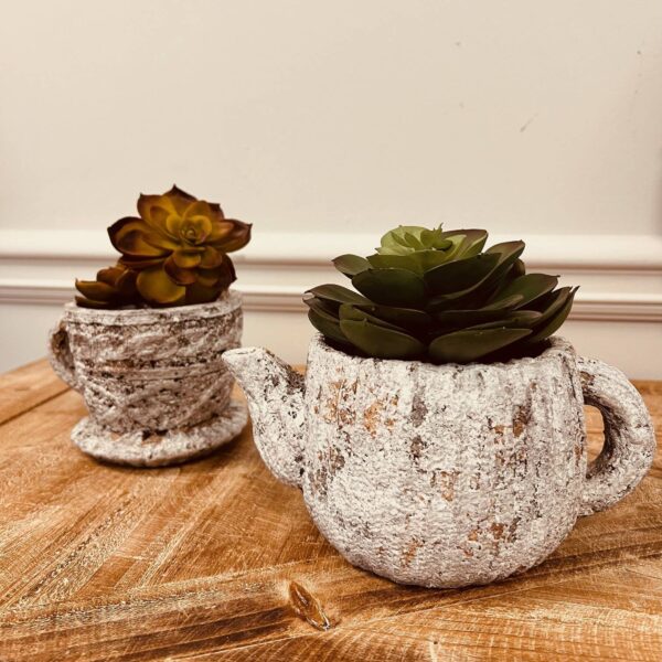 Cement Rustic Tea Cup Planter - Image 3