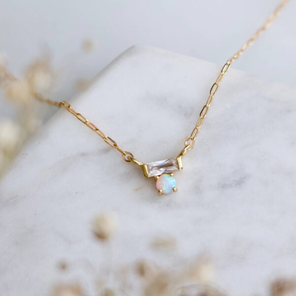 Mini CZ Opal Necklace - Gold Filled : 16 inches - Image 3