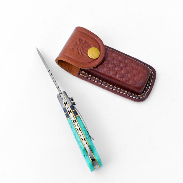 Damascus steel pocket knife Limited Run Turquoise Resin TF-059 - Image 3