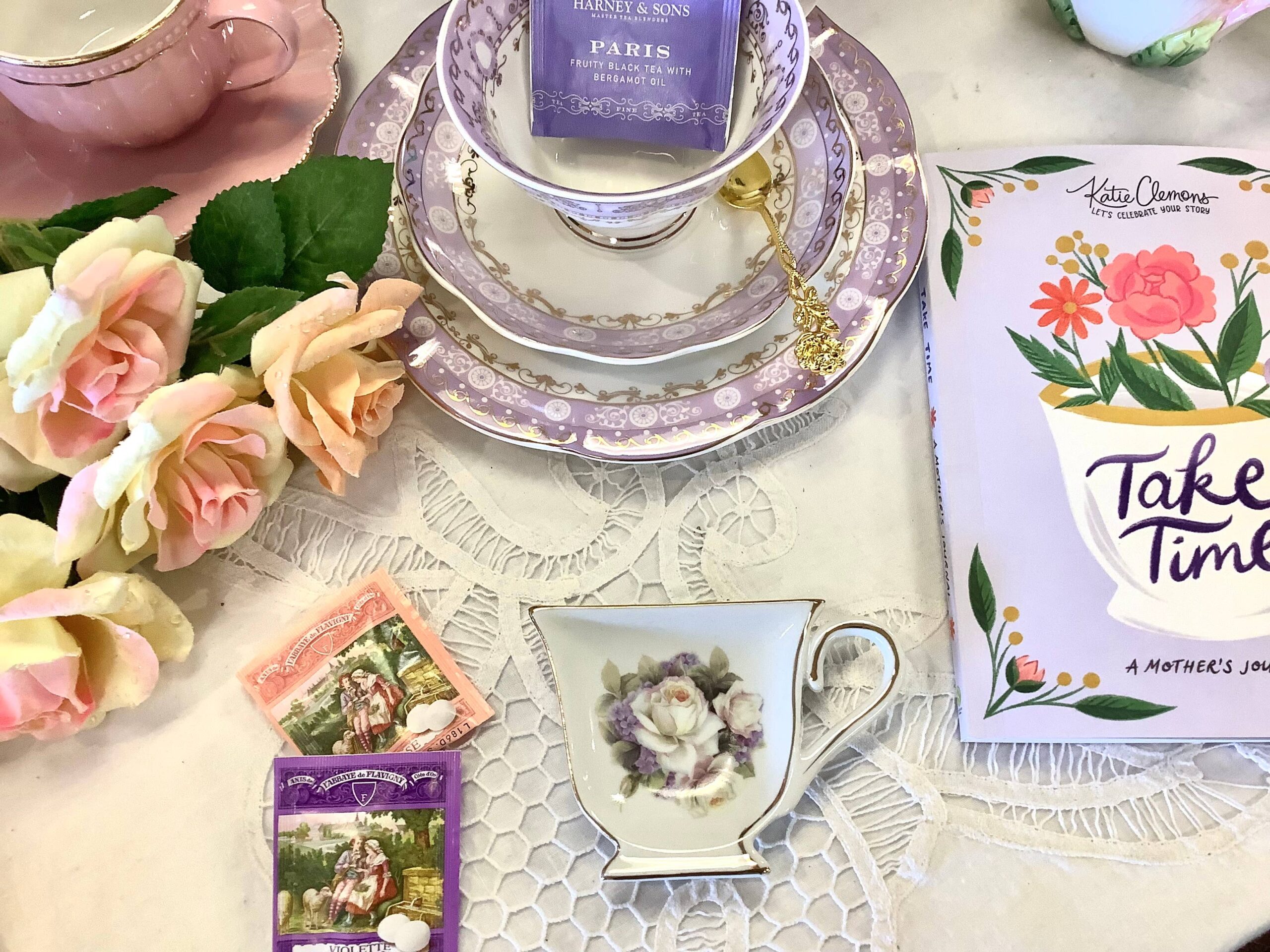 Tea bag Holder. White Rose Hydrangea Teacup