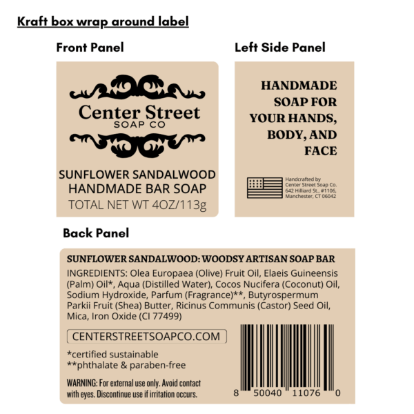 Center Street Soap Co - Sunflower Sandalwood Fall Handmade Soap Bar - 4oz - Image 4