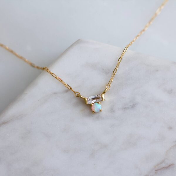 Mini CZ Opal Necklace - Gold Filled : 16 inches - Image 2