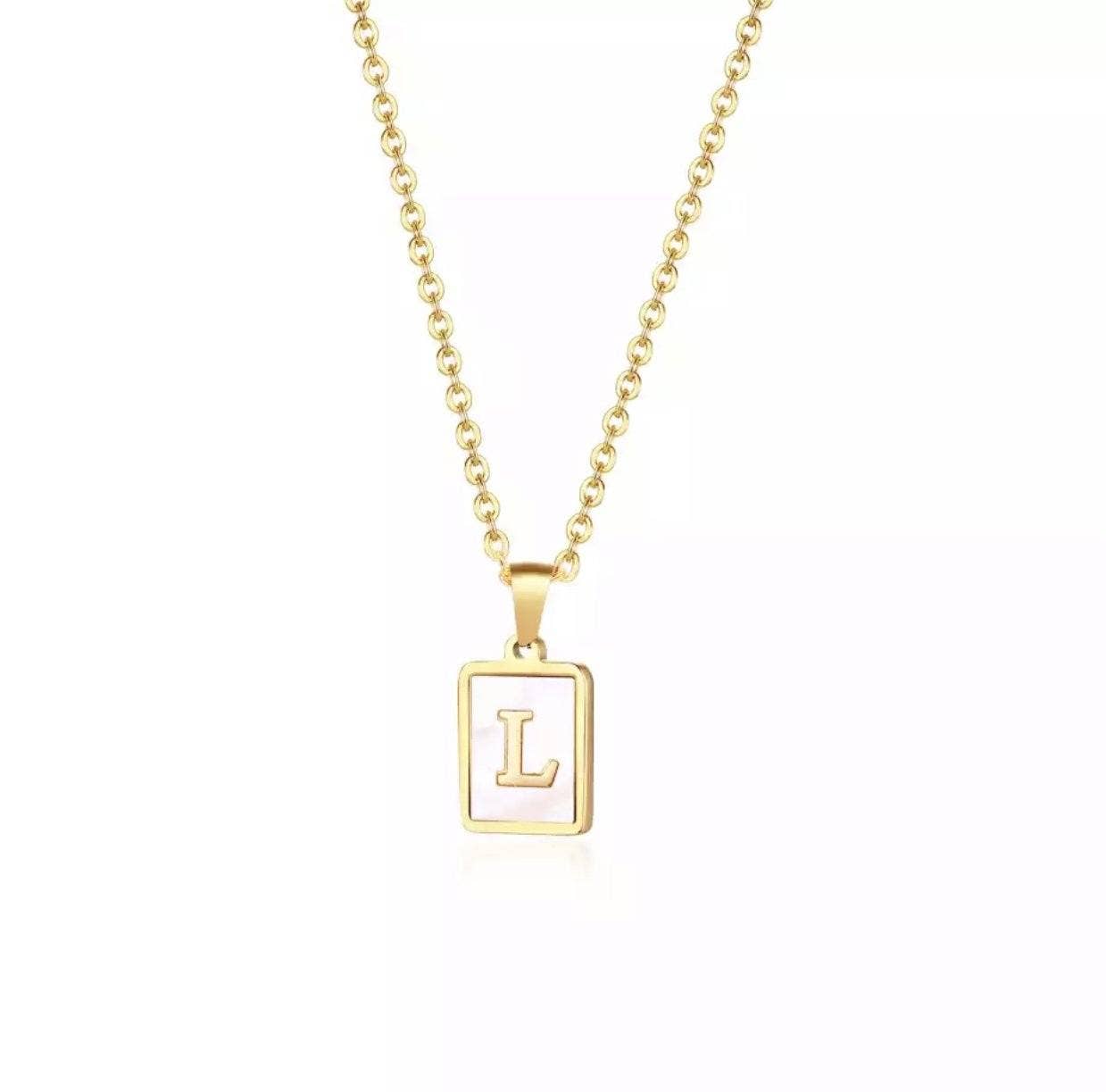 Mother Of Pearl Initial Necklace: L