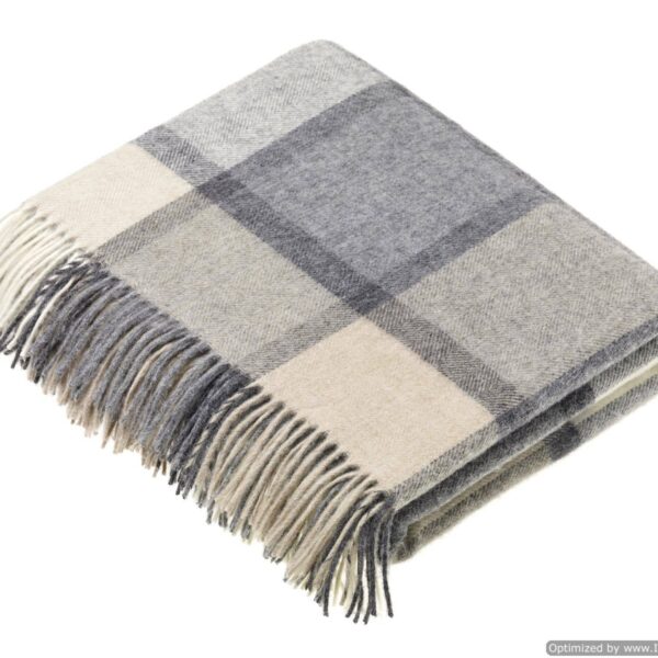 Bronte Moon - Merino Lambswool Throw Blanket - Block Windowpane - Beige / Gray