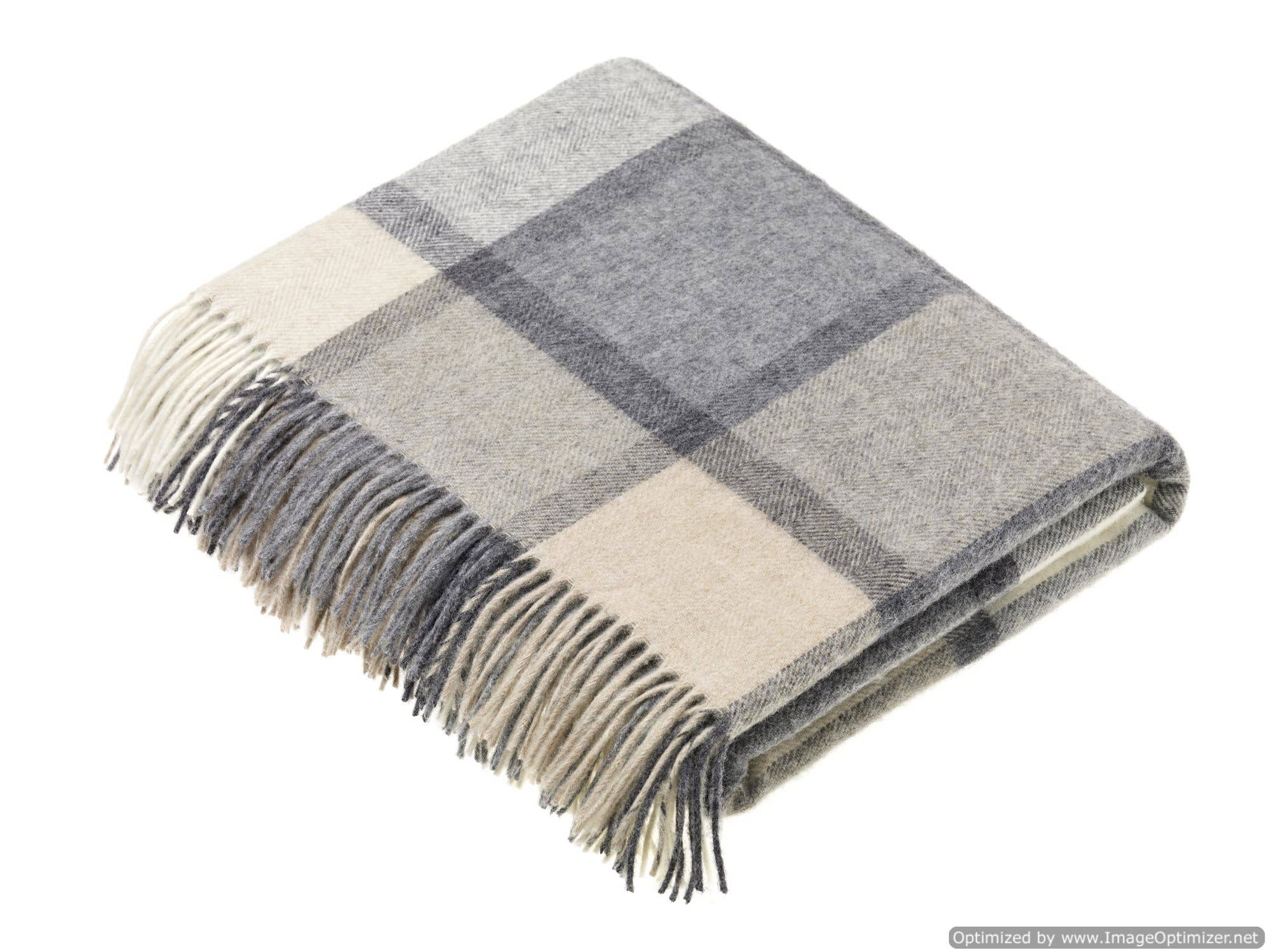 Bronte Moon - Merino Lambswool Throw Blanket - Block Windowpane - Beige / Gray