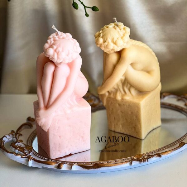 Large Sitting Lady Statue Candle 7.5x4in - Sculptural: Peach, Magnolia and Peony - Image 5