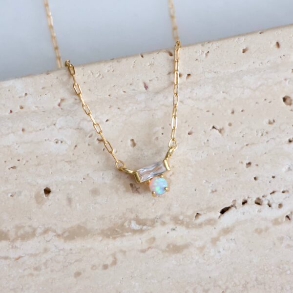 Mini CZ Opal Necklace - Gold Filled : 16 inches - Image 8