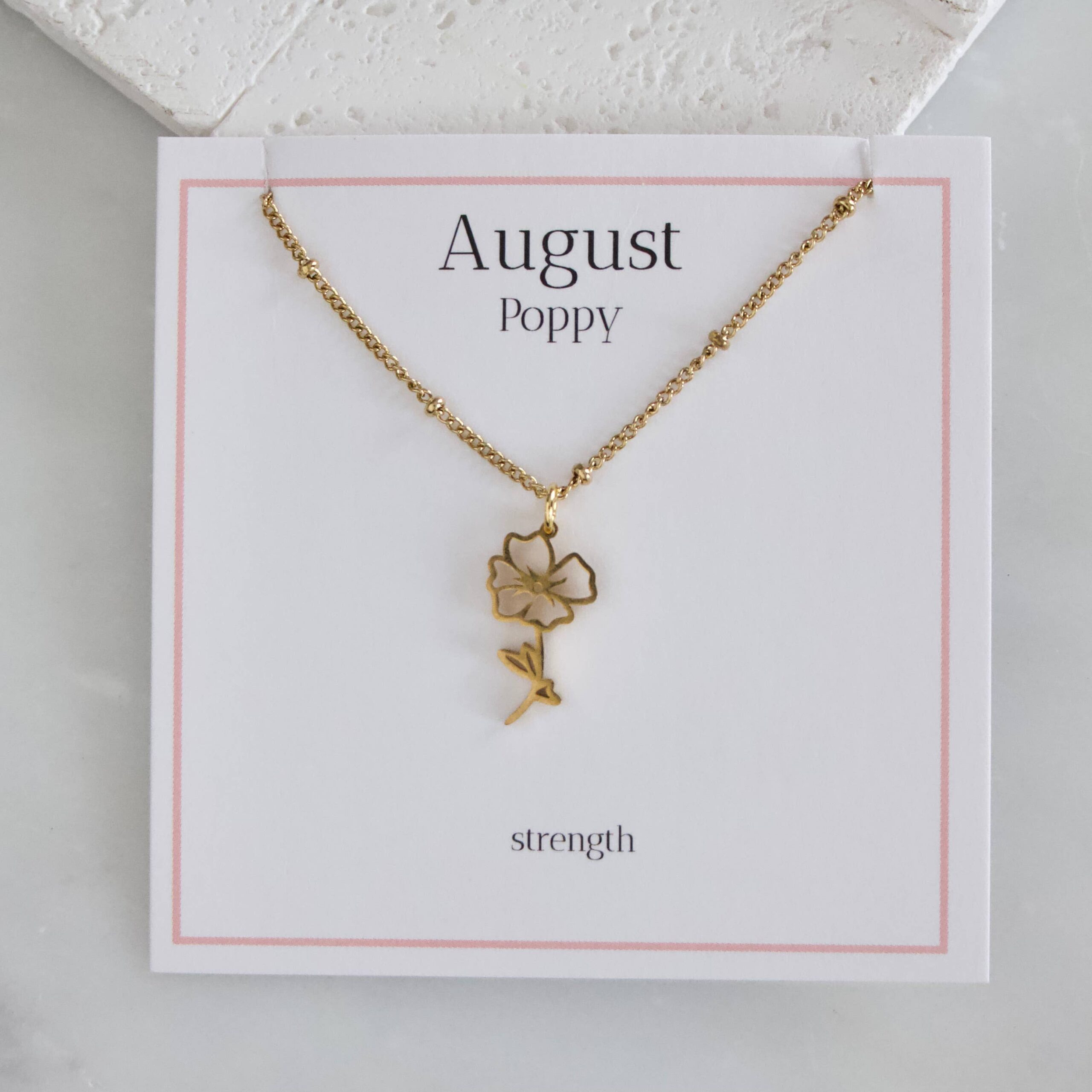 Birth Flower Necklaces - Waterproof: August - Poppy