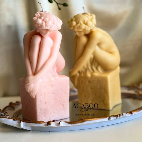 Large Sitting Lady Statue Candle 7.5x4in - Sculptural: Peach, Magnolia and Peony - Image 2