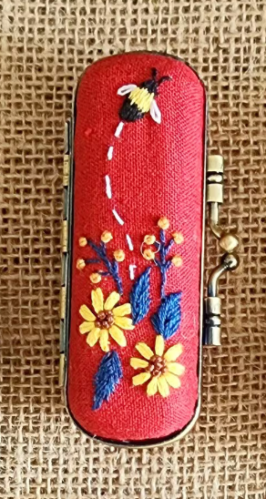 Vintage Embroidered Lipstick Case (NO MIRROR): Red