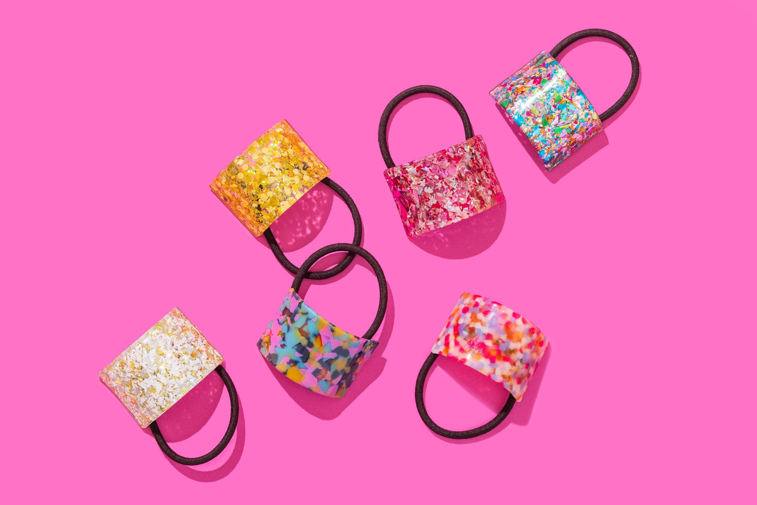 Hair Cuff Ponytail Holder - Colorful Confetti w/ Brown Band