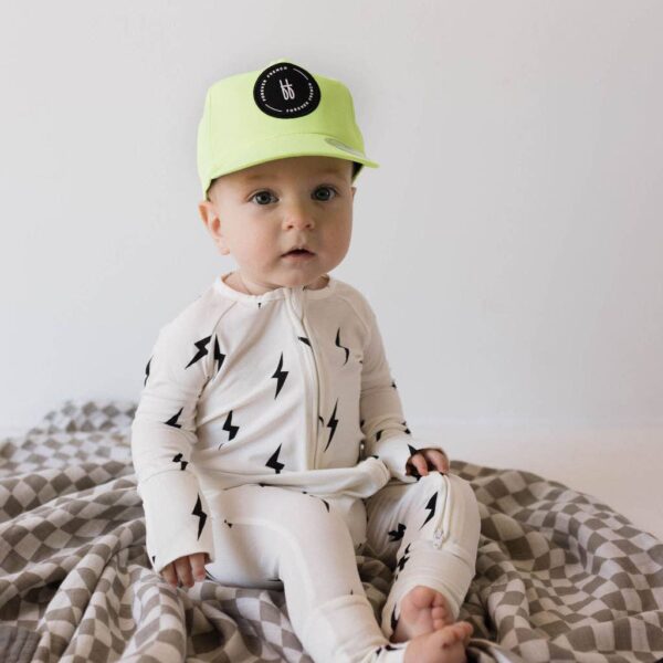 Bamboo Zip Pajamas | White & Black Lightning Bolt: 12-18 Months